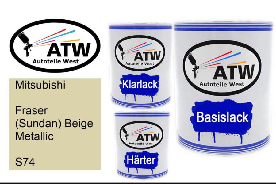 Mitsubishi, Fraser (Sundan) Beige Metallic, S74: 1L Lackdose + 1L Klarlack + 500ml Härter - Set, von ATW Autoteile West.
